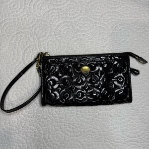 Coach Patent Leather Wallet, Black, Fits Cell Phone, Wristlet Organizer